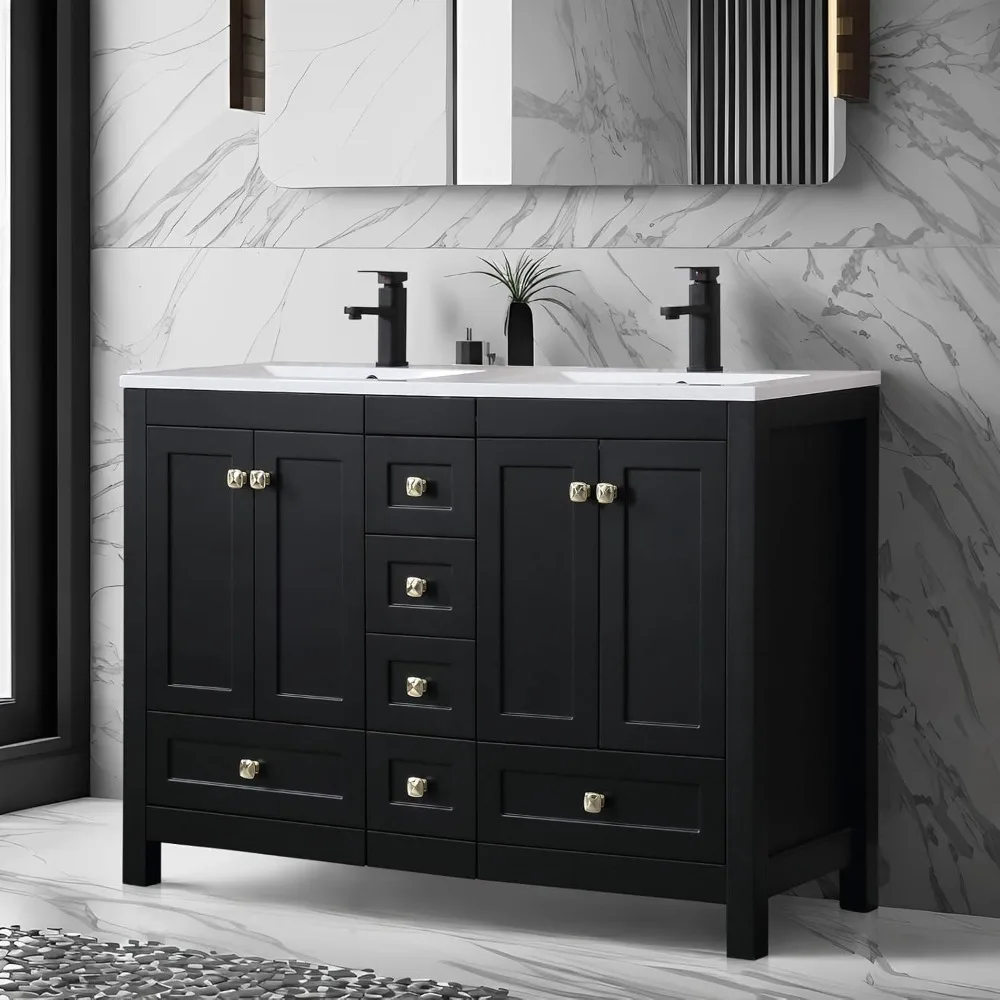 

48" Bathroom Vanities with Sink Combo, Modern Thickened Wood Bathroom Storage Cabinet w/Undermount Double Sink