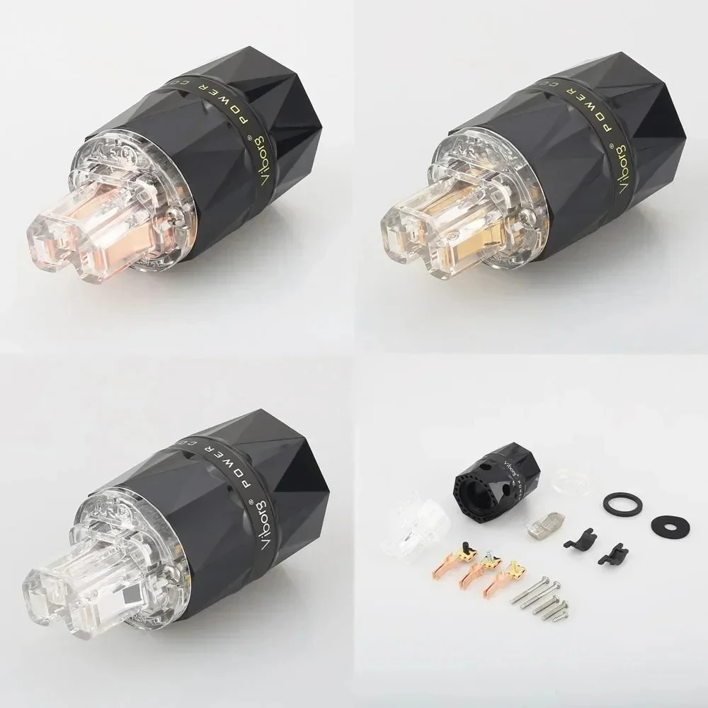 1pc  Clear Diamond Shell 99.998% Pure Red Copper IEC Female Power Plug Silver/Gold/Rhodium Plated HiFi Audio VF503