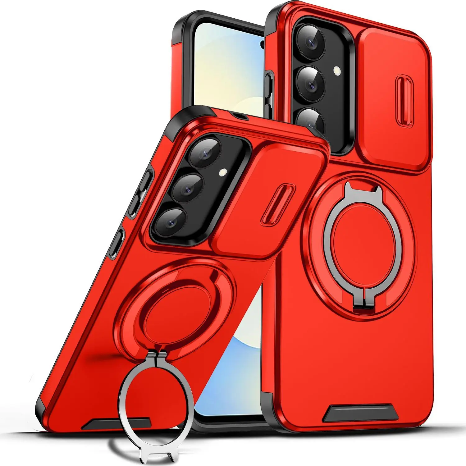 

Sliding Camera Lens Protection Armor Phone Case For Xiaomi Redmi 15 5G 360° Rotate Ring Holder Kickstand Shockproof Back Cover