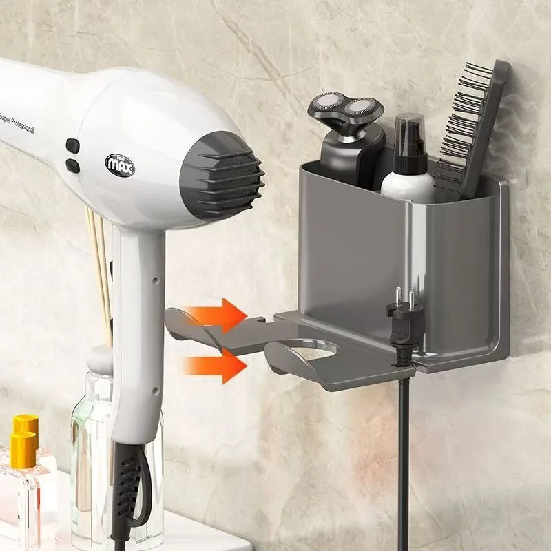1pc Hair Dryer Holder Wall Mounted Hair Straightener Dryer Hair Stand Bathroom Organizer Shelves Bathroom Organization Shelves image 2