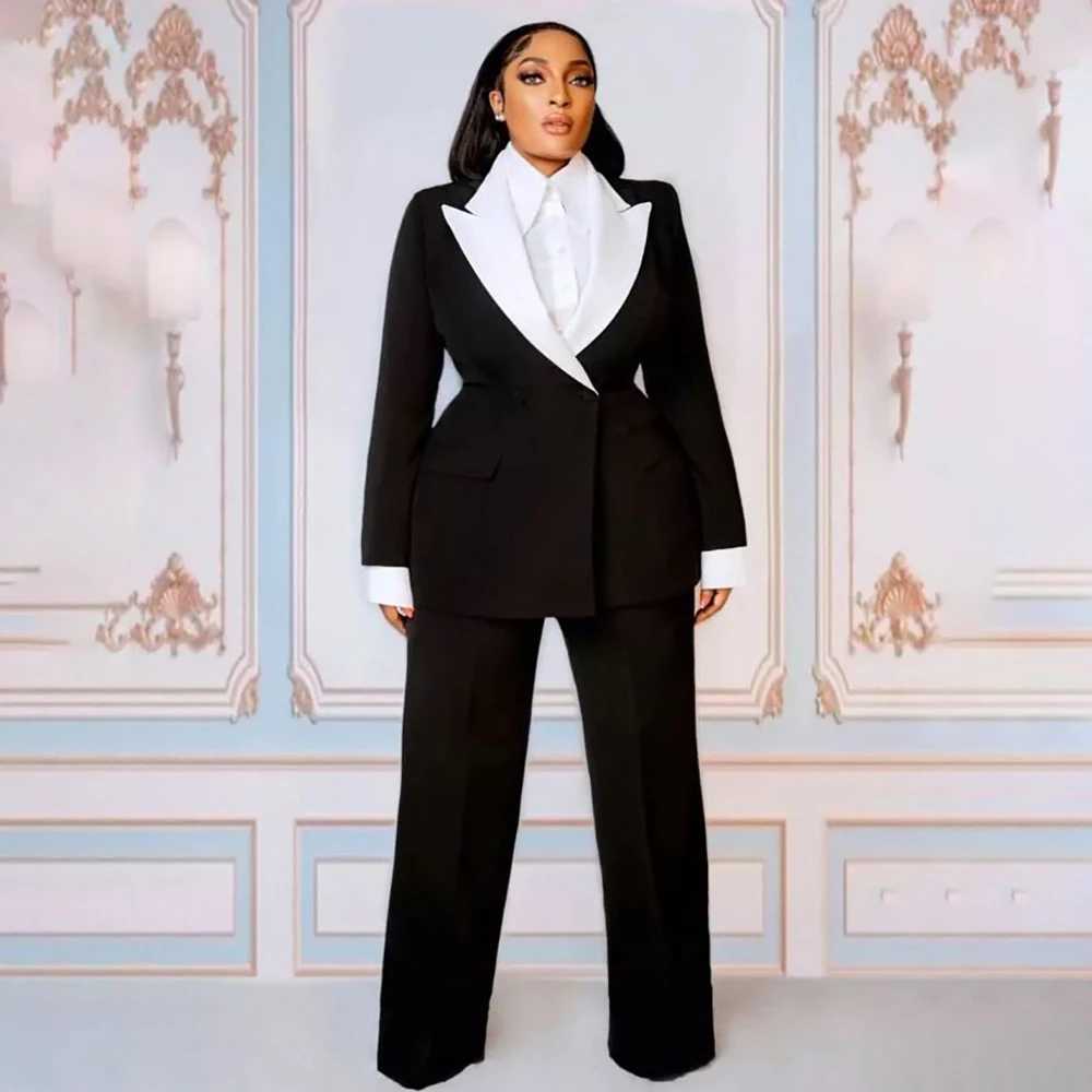 

Elegant Dubai Women's Suits Formal Black Double Breasted Slim Fit Blazer High Quality 2 Piece Jacket Pants Work Clothing