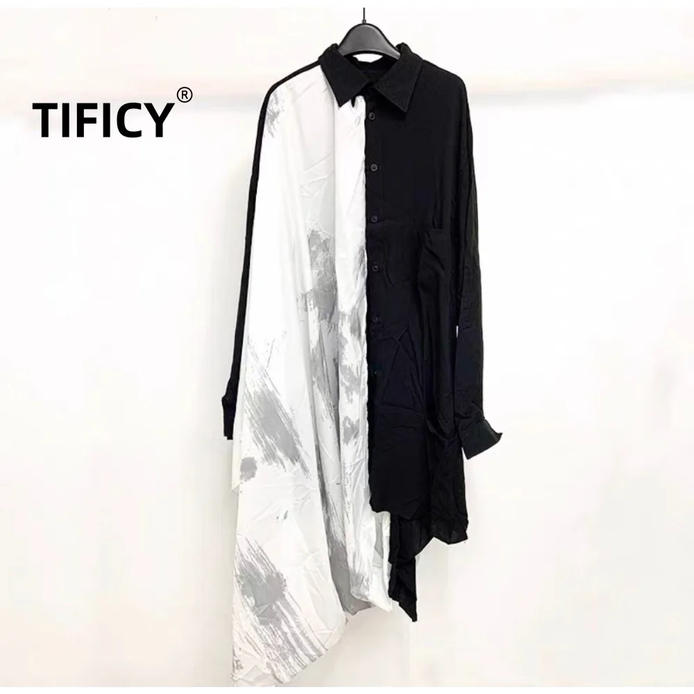 High Street Shrits Men's Dark Feng Shui Ink White Scarf Shirt Windbreaker Fashion Casual Loose Shirts