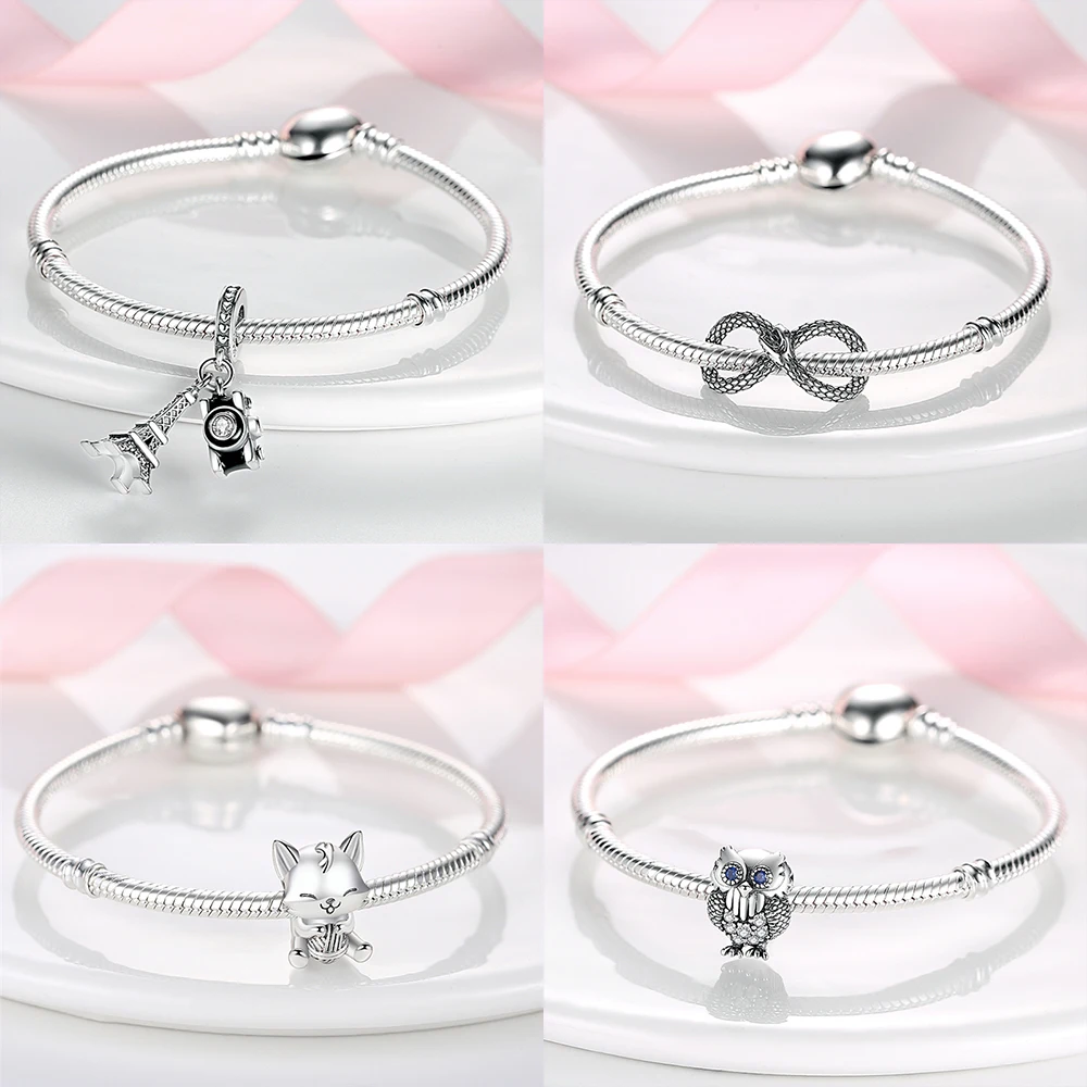 الأصلي مطعمة الزركون خرز تميمة 925 فضي اللون الحب القلب الأفعى استرخى حبة صالح الإسورة سوار قلادة مجوهرات غرامة هدية #3