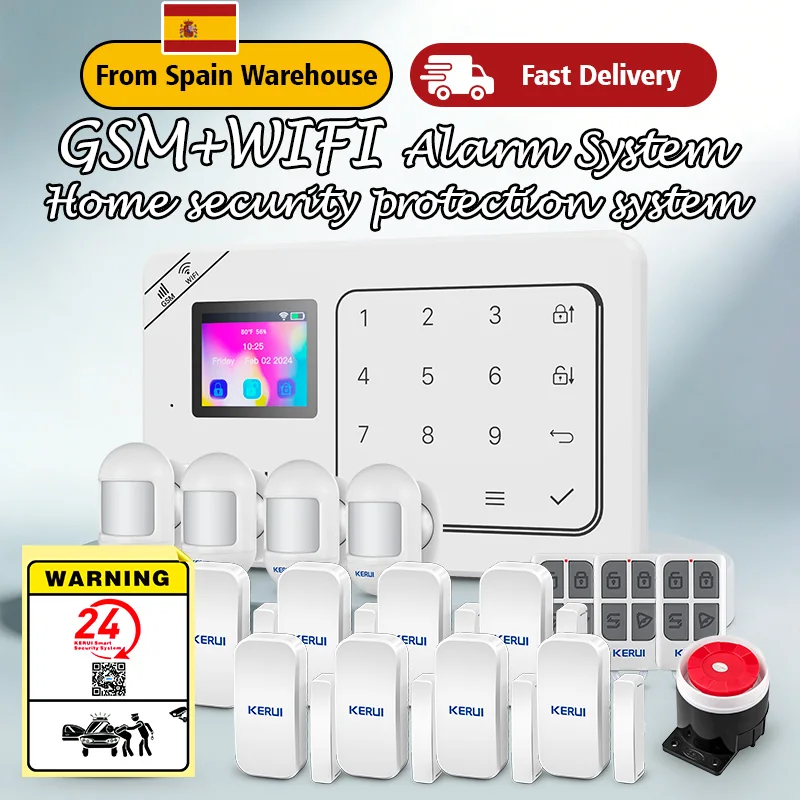 Kit de Sistema de Alarma GSM para el Hogar KERUI WIFI, Funciona con Tuya, Alarma Antirrobo, Compatible con Alexa y Google, Seguridad Inalámbrica para el Hogar, 433MHz