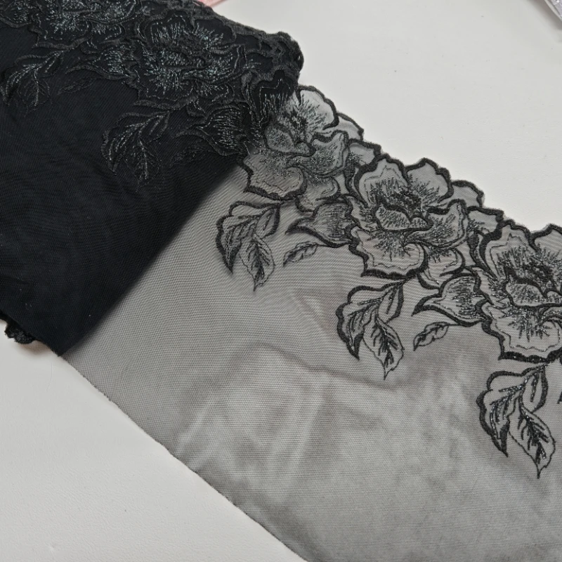 

12 метров кружевная бейка с цветочной вышивкой, черная сетка, тюль, нижнее белье, шитье, ремесло, сделай сам, ткань для одежды, кружевной аксессуар для платья