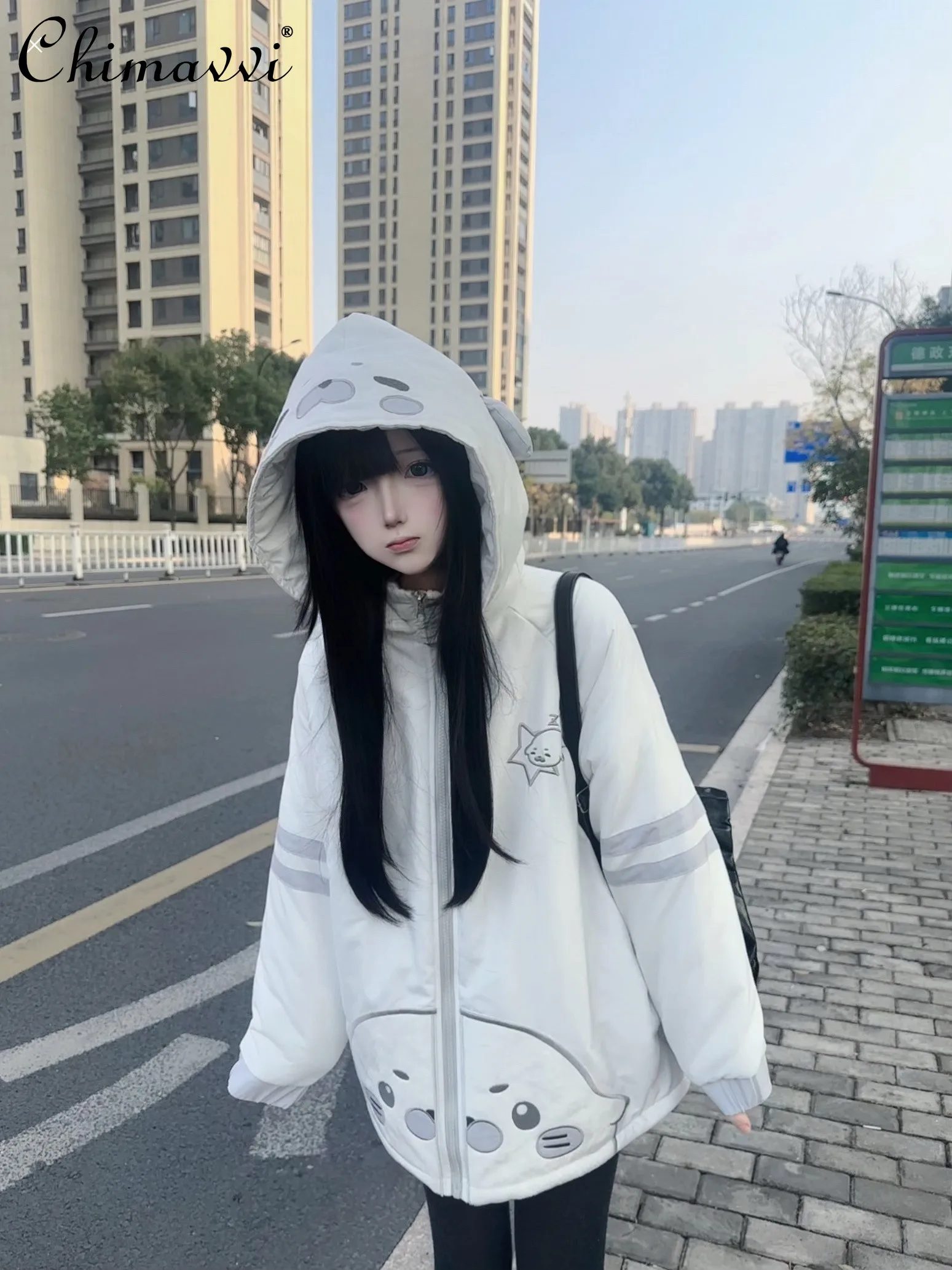 

Оригинальная милая куртка с капюшоном в японском стиле, зимняя одежда, новая мода, свободное теплое студенческое хлопковое пальто с длинными рукавами Y2K, женское