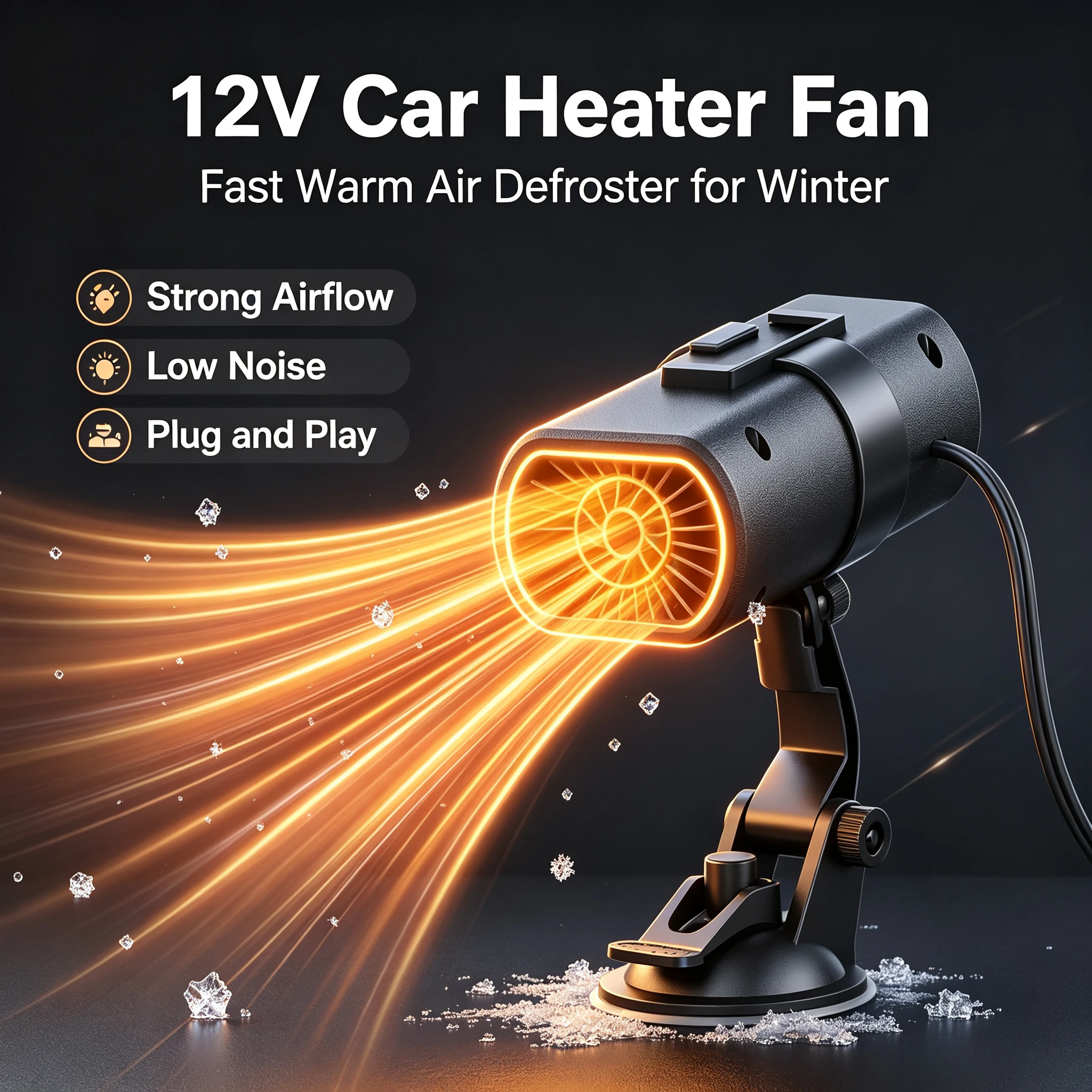 Auto Interior Heater 12V Fast Heating Windshield Defroster Anti-Fog Suction Cup Mount Winter Car Truck Accessories