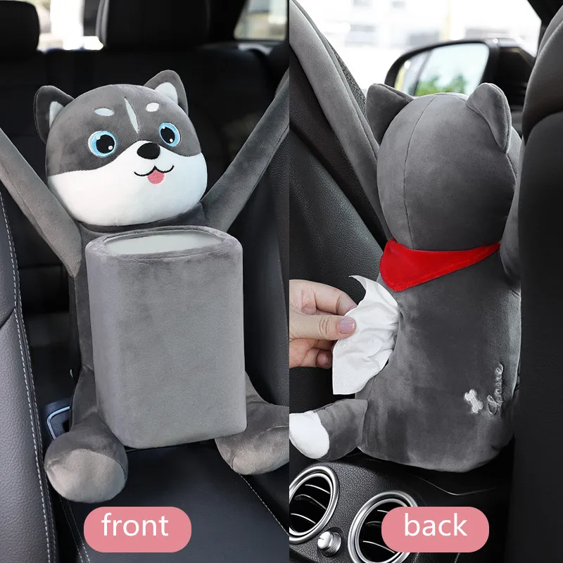 2 in1 The New Cute Cartoon Car Tissue Box Creative  Rabbit Short Plush Tissue Box Holder for Car Armrest Box Car garbage can