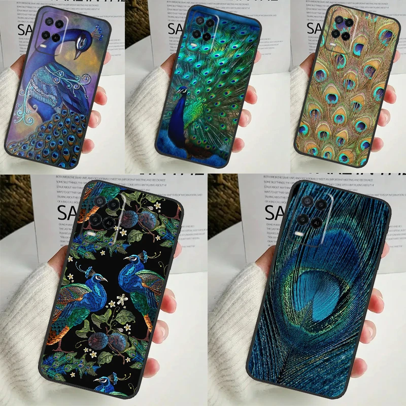 Bird Peacock Feather For OPPO A54S A74 A94 A58 A78 A98 A16 A76 A96 A15 A17 A77 A5 A9 A52 A72 A79 A53S A57S Case