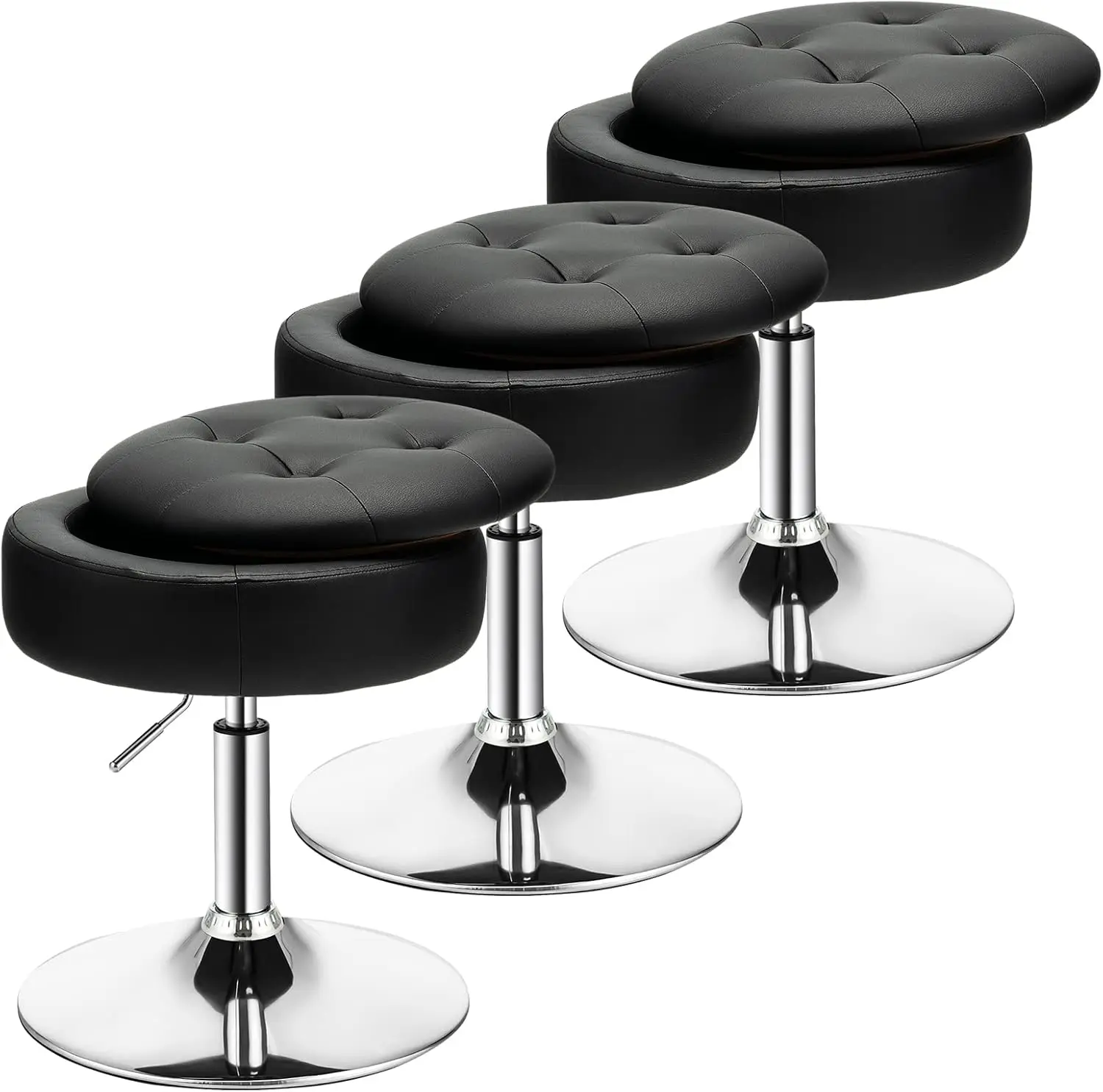 Costway Counter Height Bar Stool Set Of 3, Tufted Pu Leather 20