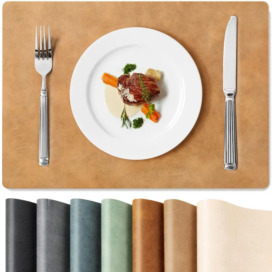 

Набор из 8 подставок под тарелки из искусственной кожи, виниловые, моющиеся, водонепроницаемые, маслостойкие, из ПУ, термостойкие, двусторонние.
