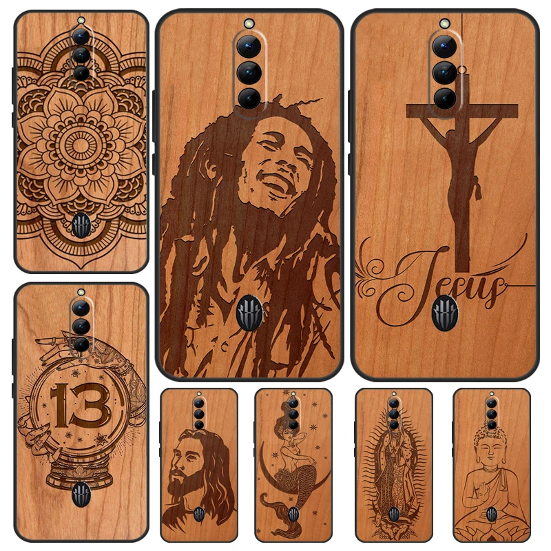 Buddha Jesus Guadalupe Wood Phone Case For Nubia Red Magic 8 8S Pro Plus 6S 7S 6 7 Pro 6R 5G 5S Back Cover Shell