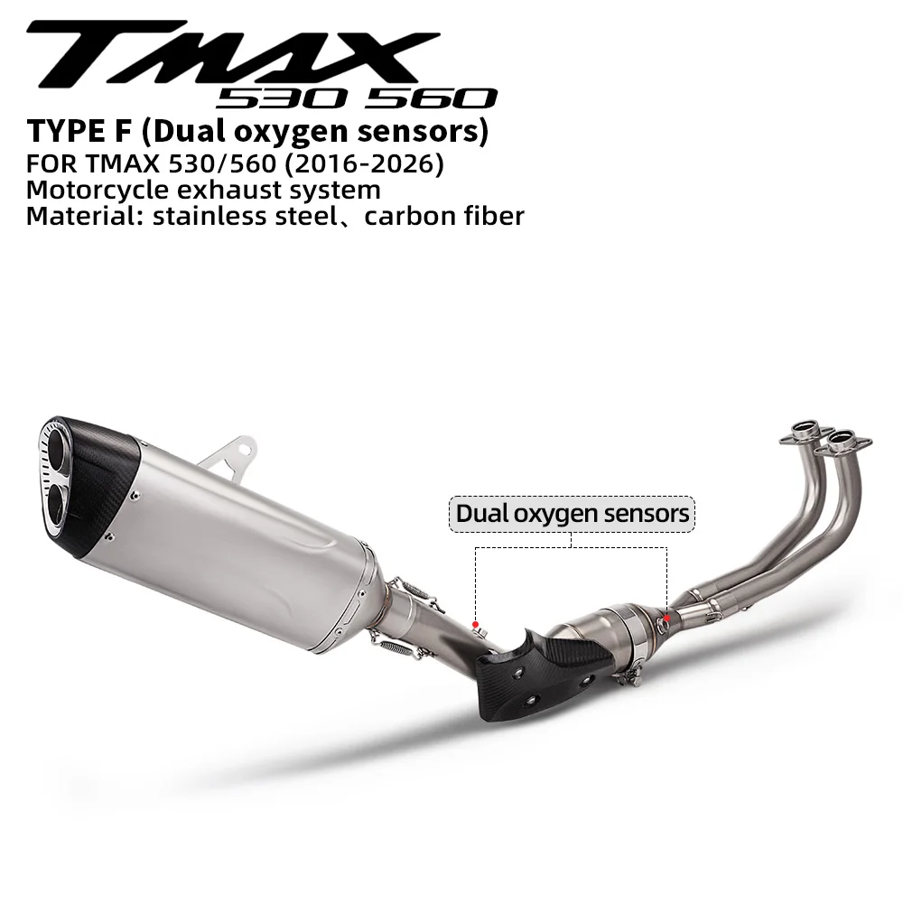 

for TMAX 560 Tmax530 Tmax560 Motorcycle Exhaust System Front Link Pipe With 2 oxygen sensors Modified Exhaust Muffler 2016-2026