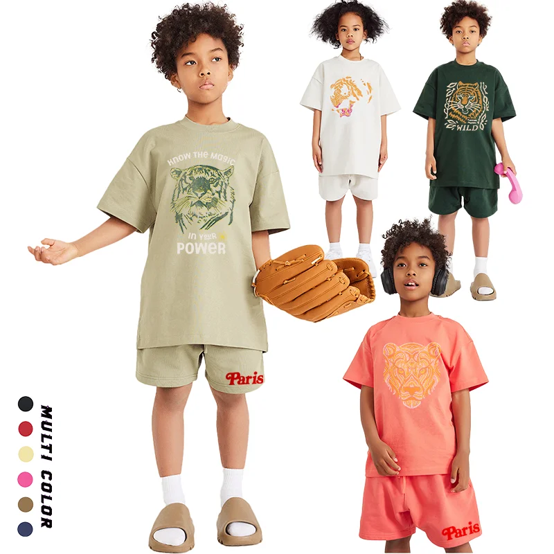 

Boys Short sleeve Sets Summer Designer Children Clothes Tiger Tees Cotton shorts Suit Kids T-shirt Casual Wear Festival Gifts