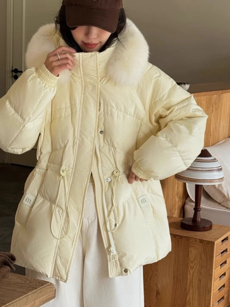 Grande vraie fourrure de renard col doudoune hiver à capuche épais porter Parkas femmes mode mince 90% blanc canard bouffant manteau vêtements d'extérieur