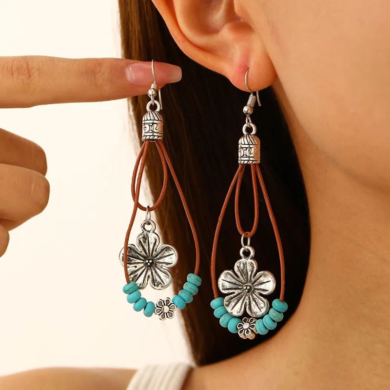 Luxury Design Metal Geometric Flower Long Dangle Earrings For Women Trend Fashion Unique Pendientes Party Jewelry