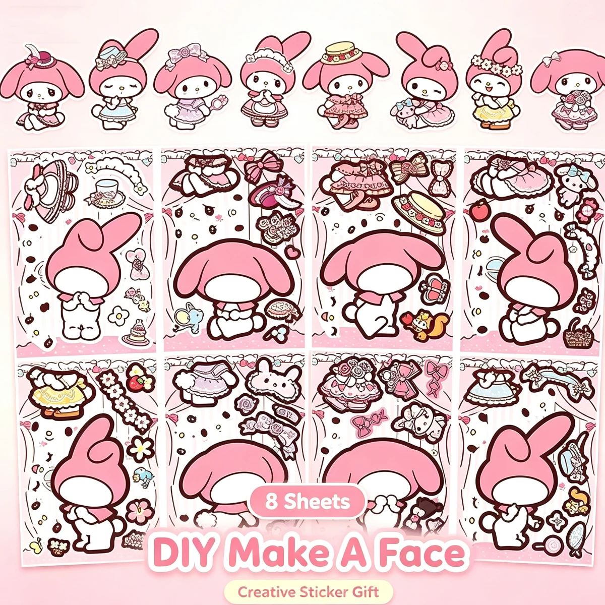 My Melody Sanrio 8/16/32pcs Dress‑Up Puzzle Stickers Sheets Kids DIY Make Face Educational Sticker Girls Creative Decor Gift