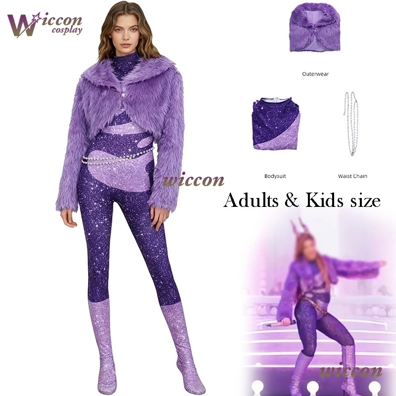 

2025 Gazelle Cosplay Costume Zoo Cartoon Movie Adults kids Purple Coat Singer Stage Sparkle Outfit Shakiraas Christmas Jumpsuit