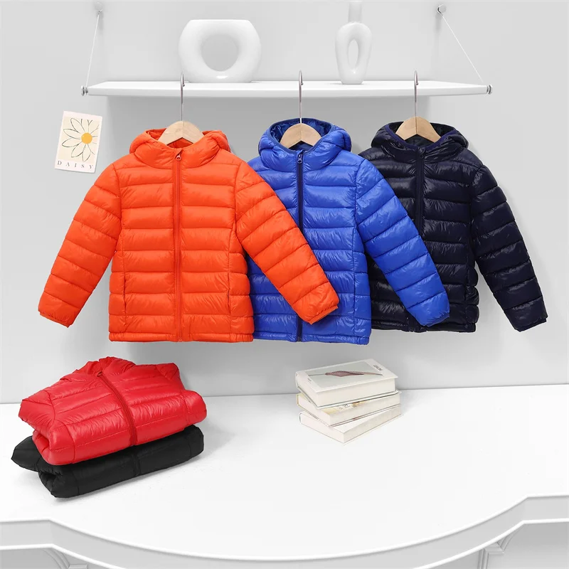 Kids Boy Hooded Lightweight Down Jacket Winter Autumn Coats Children Girl Cotton Outerwear Teenagers Students Clothes 2-14 Years