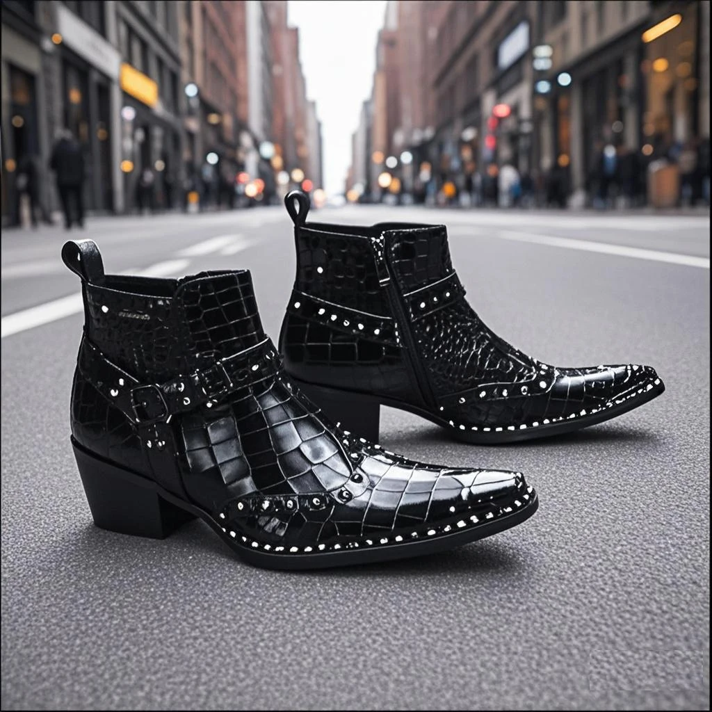Men's Pointed Toe High Heel Leather Boots, British Style High Top Dress Boots, Spring Autumn Wedding Formal Fashion Brand Boots
