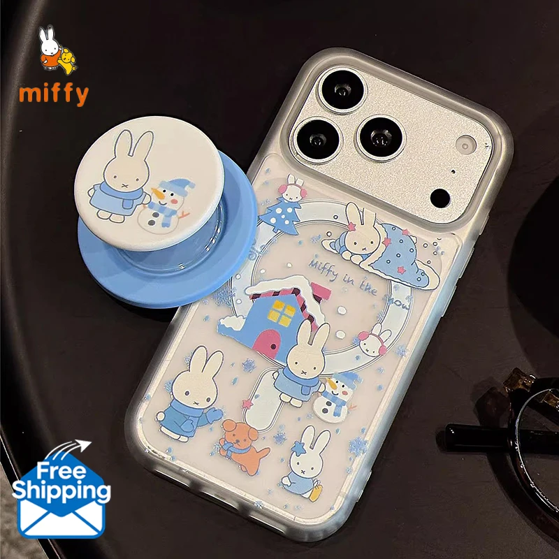 

Милый чехол для телефона Miffy, совместимый с iPhone 17, 16, 15, 14, мультяшный зимний снеговик, противоударный чехол, аниме-аксессуары, идеальный подарок