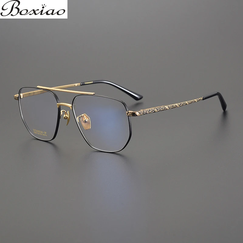 

55 Yards Full-frame Double-beam Organ Leg Men's Pure Titanium Frame Ultra-light Business Glasses Frame Dragon Pattern Texture