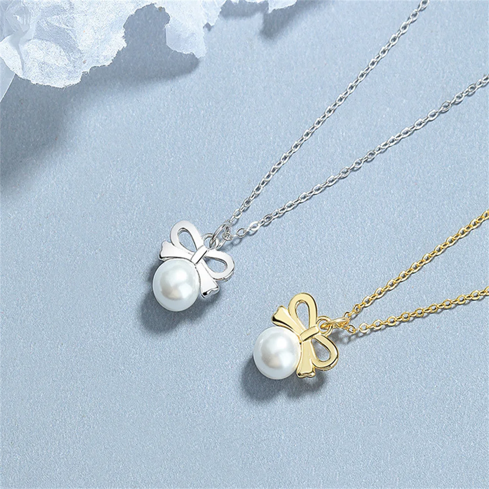 

Women's Korean Style 925 Sterling Silver Collarbone Chain, Bow Pearl, INS Versatile Summer Sweet Jewelry