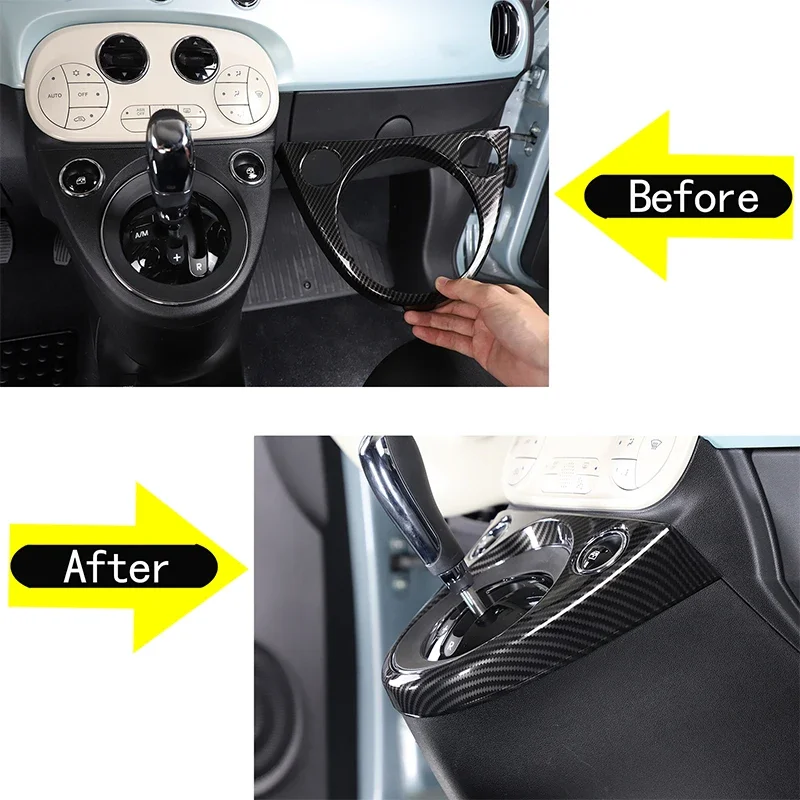 For Fiat 500 2011-2019 ABS Carbon Fiber Car Central Control Gear Shift Panel Display Frame Decorative Stickers Car Accessories