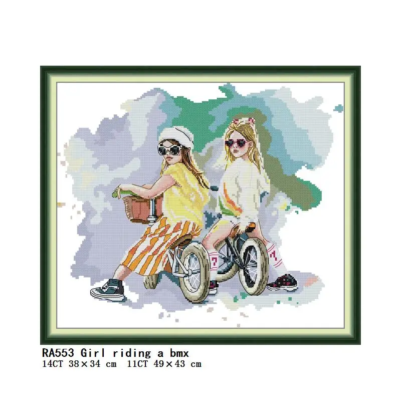 Two Girls With A Sisterly Bond Cross Stitch Kits 14CT 11CT White Fabric Printed Embroidery Set DIY Hand Sewing Needlework