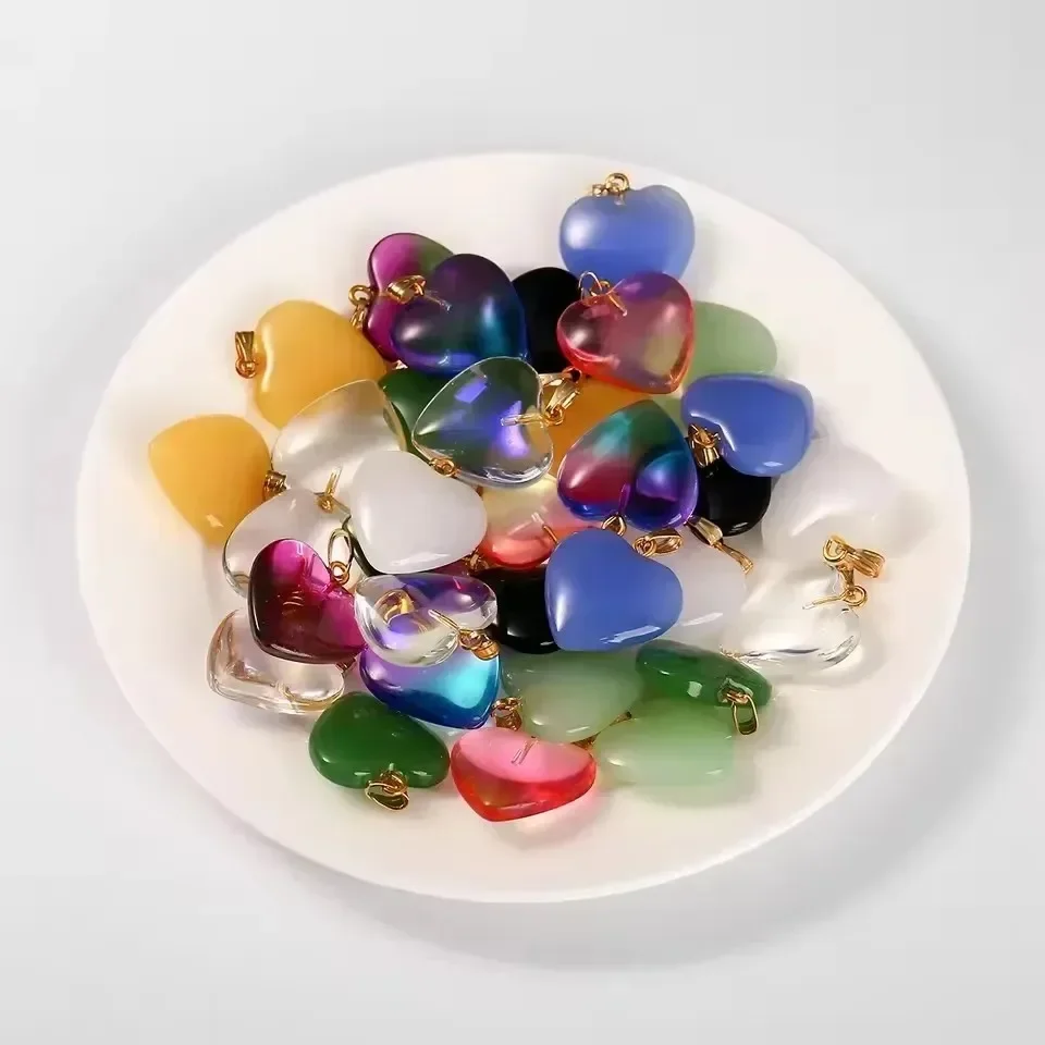 10Pcs Multi-use 20mm Heart Shaped Glass Pendants Lovely Hanging Charms For Necklace Wedding Party Decor Craft Supplies