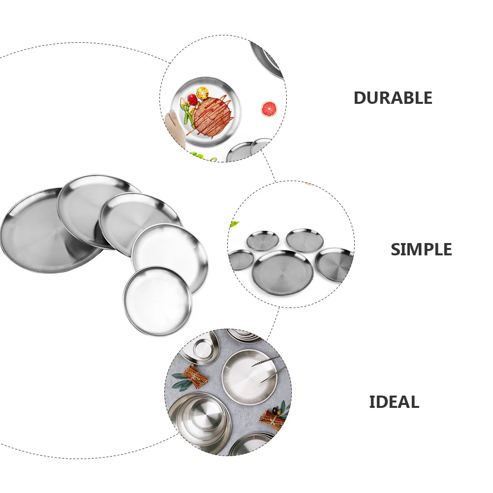 

Stainless Steel Dinner Plate Round Rustproof Food Plate Fruit Storage Candy Case For Party Snack Serving Kitchen Barware