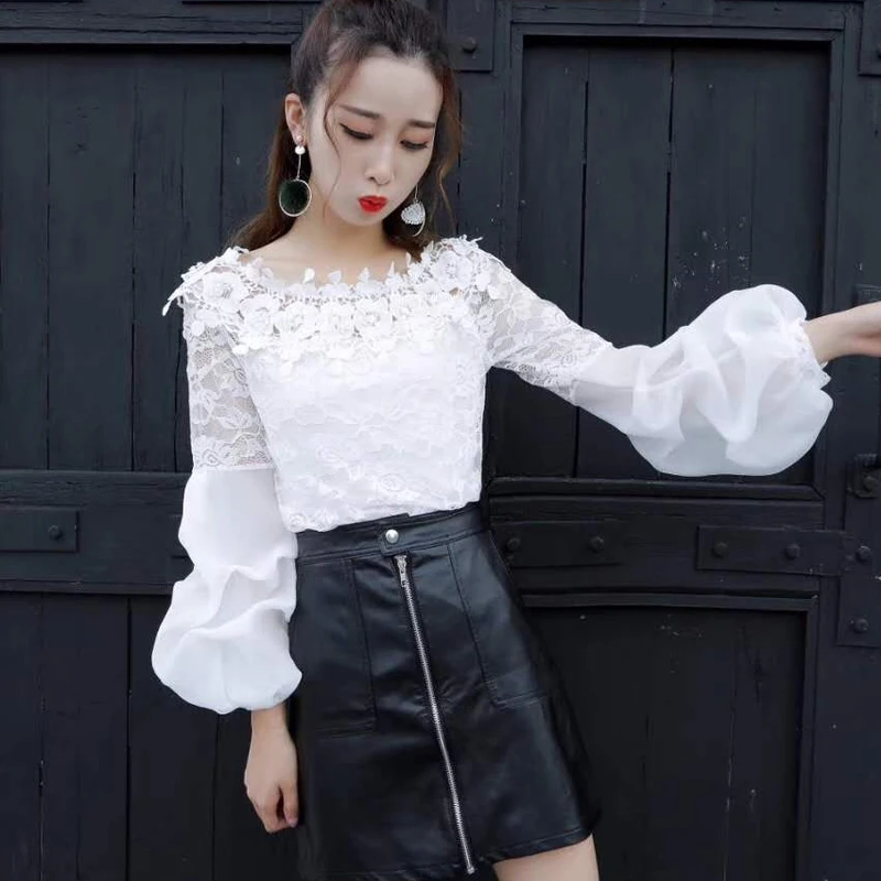 Elegant Lace Base Shirt Women's Fashion Early Spring Inner Net Super Fairy One Shoulder Long Sleeve Lace Top Summer