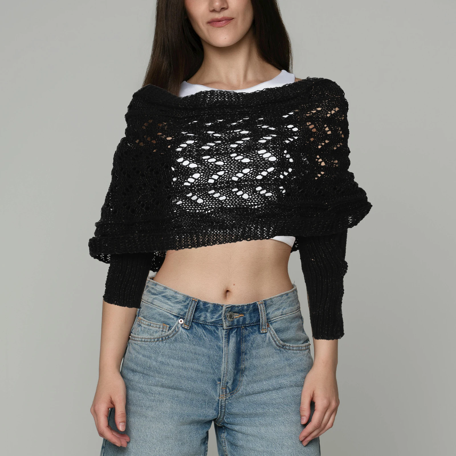 Вязаный с рукавами для женщин. Уютный вязаный крючком зимний теплый женский вязаный шарф с двойным рукавом для женщин. Вязаная шаль с рукавами.