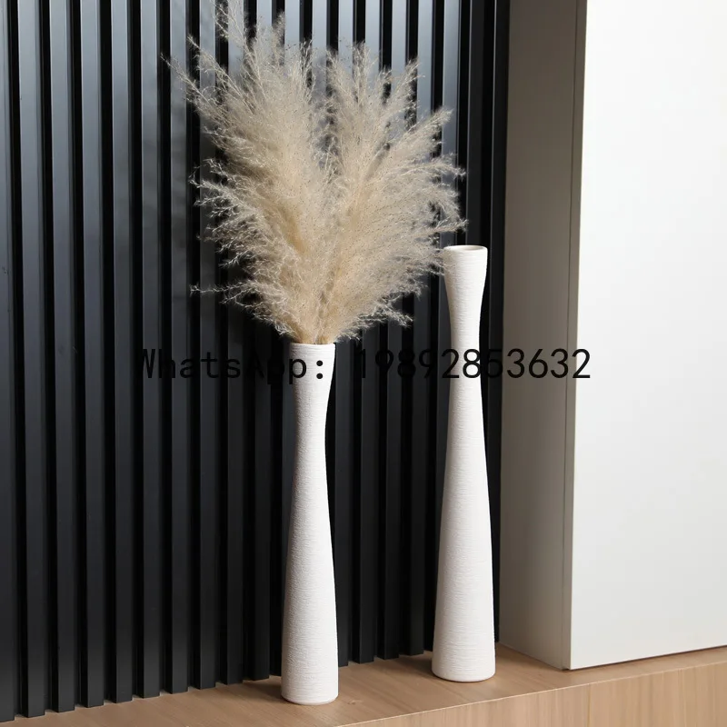 

DSA creative white brushed slender vase ornament, dried flower arrangement in living room, porch TV cabinet wine cabinet