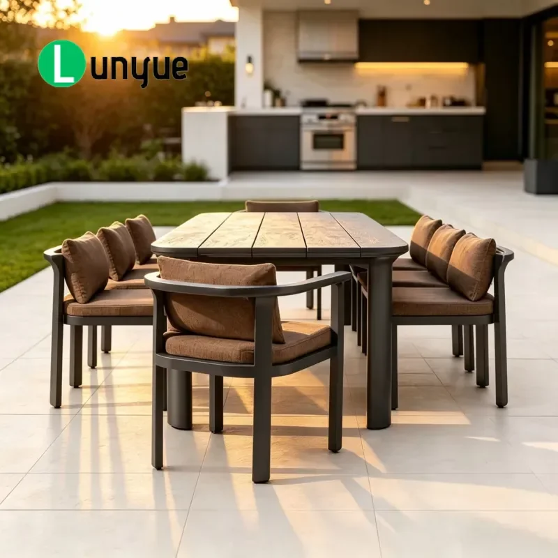 Modern Square Aluminum Waterproof Outdoor Dining Table Lightweight Durable Furniture for Park Villa Hotel Farmhouse