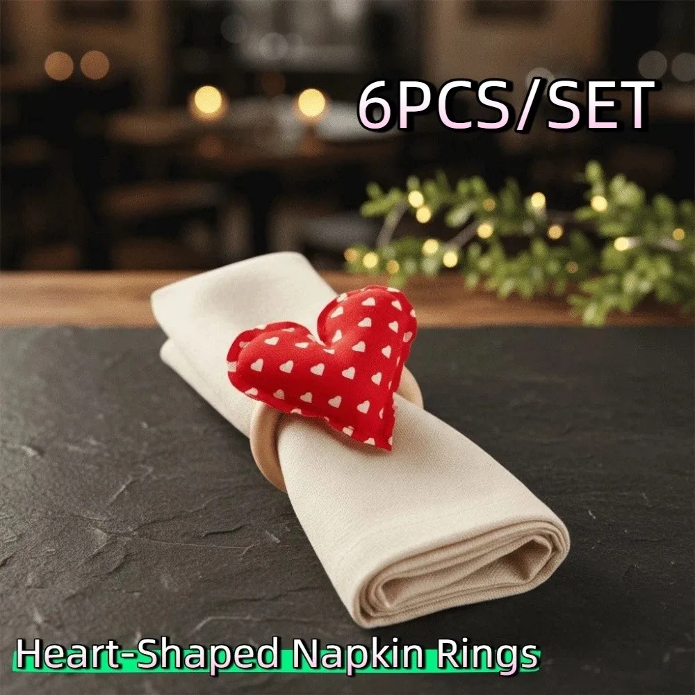 

6PCS/SET Romantic Heart-Shaped Napkin Rings Handcrafted Elegant Festive Napkin Buckle Love Theme Reusable Tissue Holder Wedding