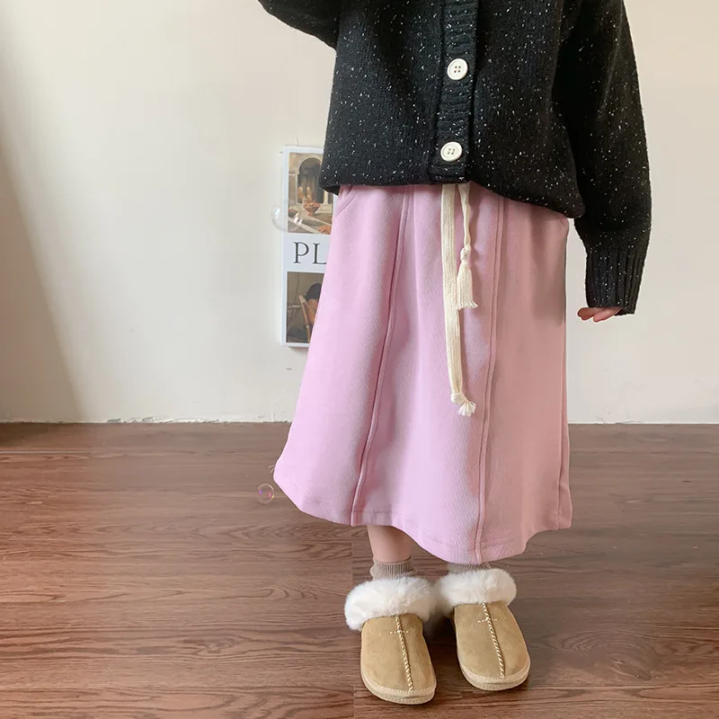 Childrens Korean Style of Hoodie Dress Spring and Autumn New Children Princess Half Skirt Girls Baby Solid Color Skirts