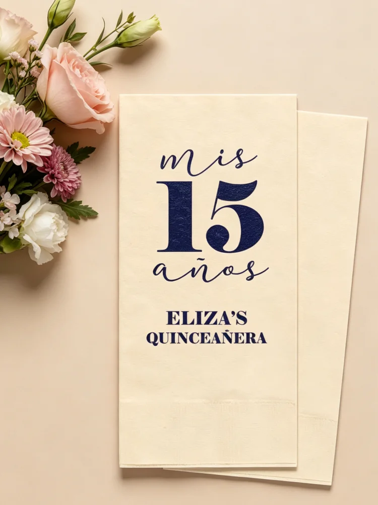 Personalized Mis Quince Anos Cocktail Napkins Custom Quinceanera Disposable Paper Napkins 15th Birthday Dinner Party Table