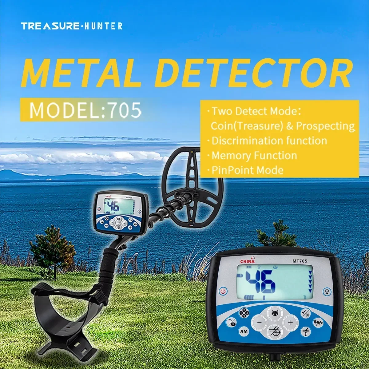 Treasure Hunter MT705 Detector de metales subterráneo profesional escáner detección de metales IP68 puntero impermeable con auriculares