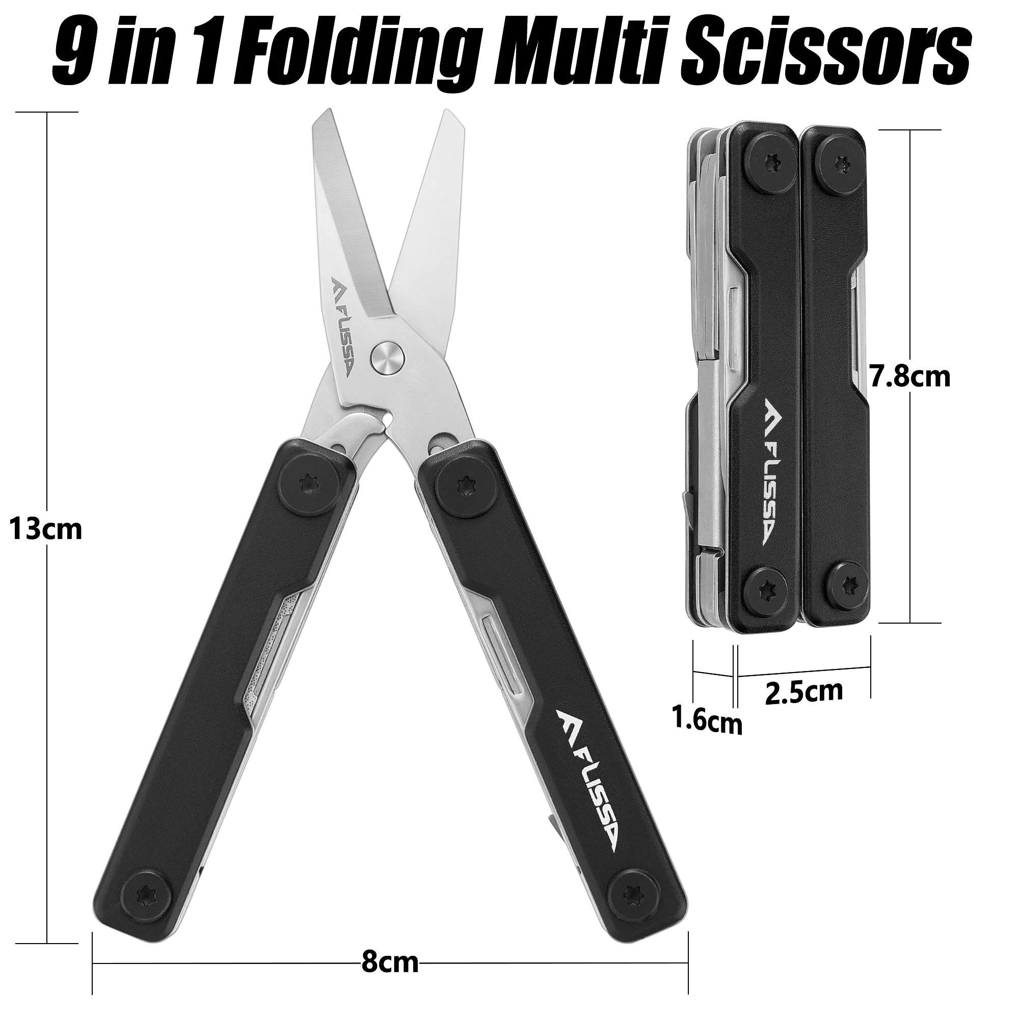 FLISSA 11in 1 متعدد المهام للطي مقص جيب صغير محمول الفولاذ المقاوم للصدأ سكين في الهواء الطلق سكين تخييم المعادلة الديكور