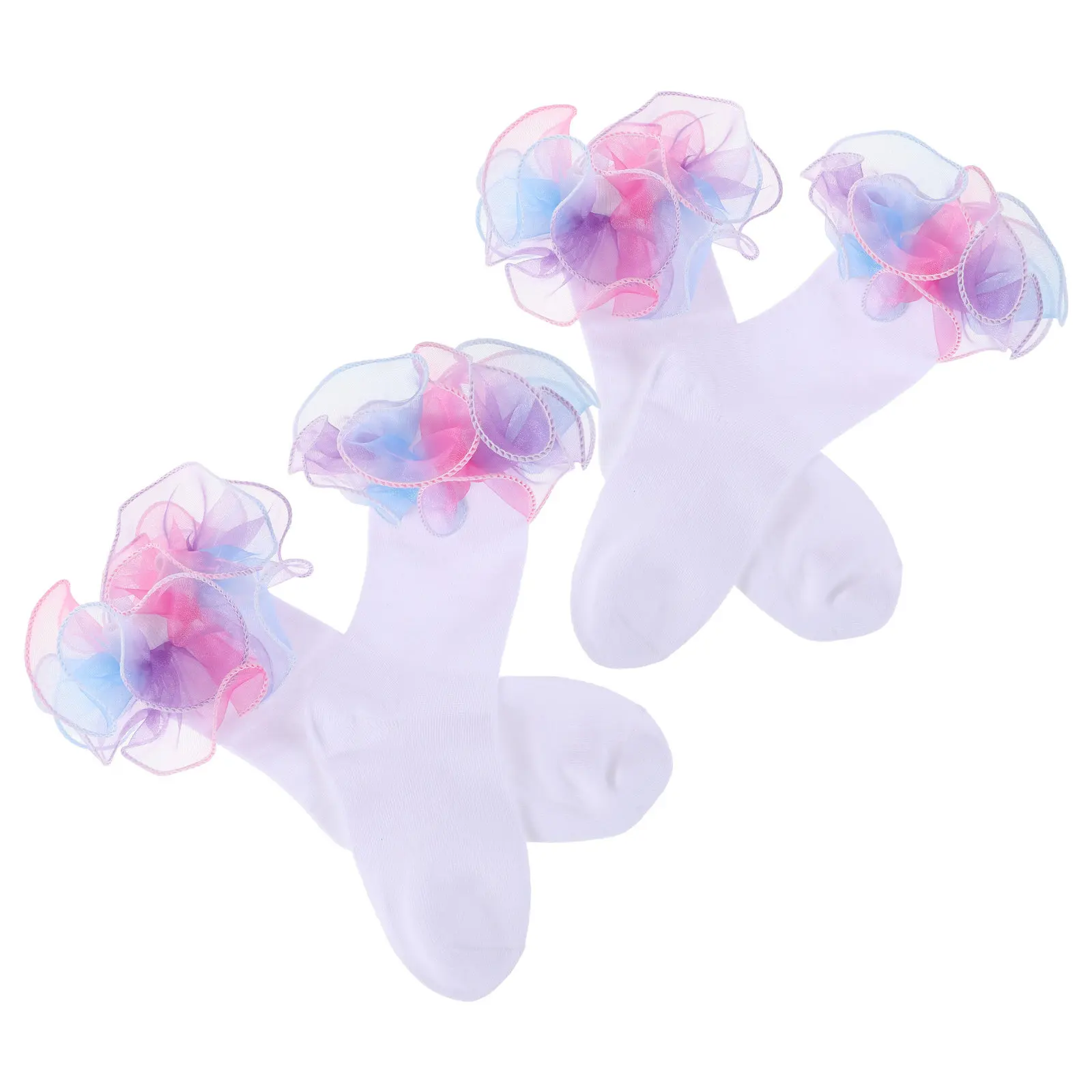 

2 пары носков до колена для девочек, радужные кружевные носки, носки для маленьких принцесс, хлопковые, дышащие, мягкие, удобные, для празднования дня рождения, косплея