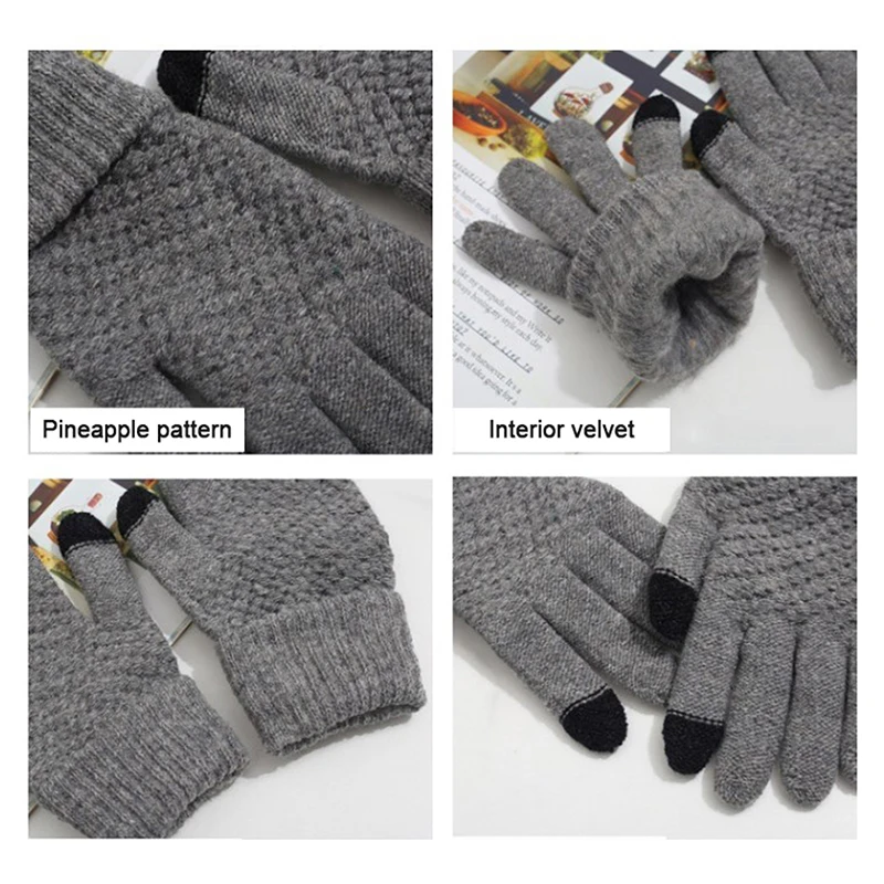 Winter Wool Warm Knitted Glove Mobile Phone Touch Screen Knitted Gloves Full Finger Guantes Female Crochet Glove For Men Women