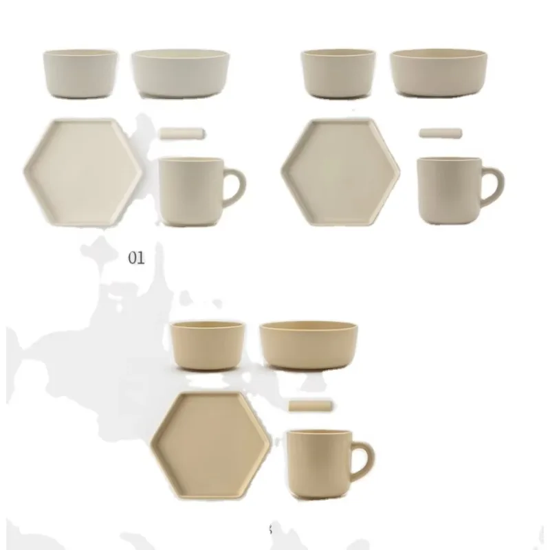 

Family Bowl Soup Bowl Mug Spoon Holder Hexagonal Plate Ceramic Environmental Protection