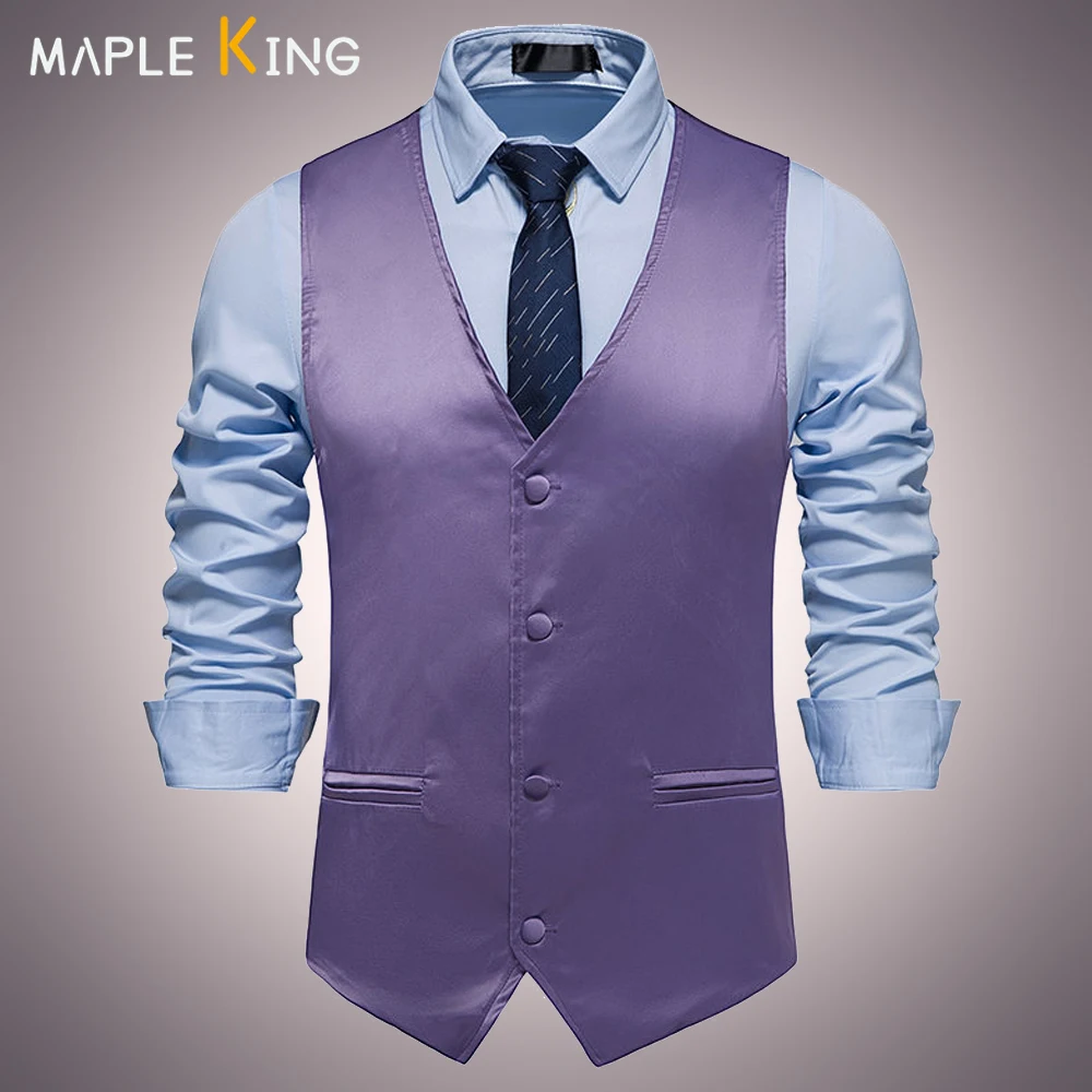 

Purple Suit Vest for Men Elegante Formal Waistcoat 2024 Chaleco Para Hombre Luxury Gentleman Wedding Party Dress Stage Costumes