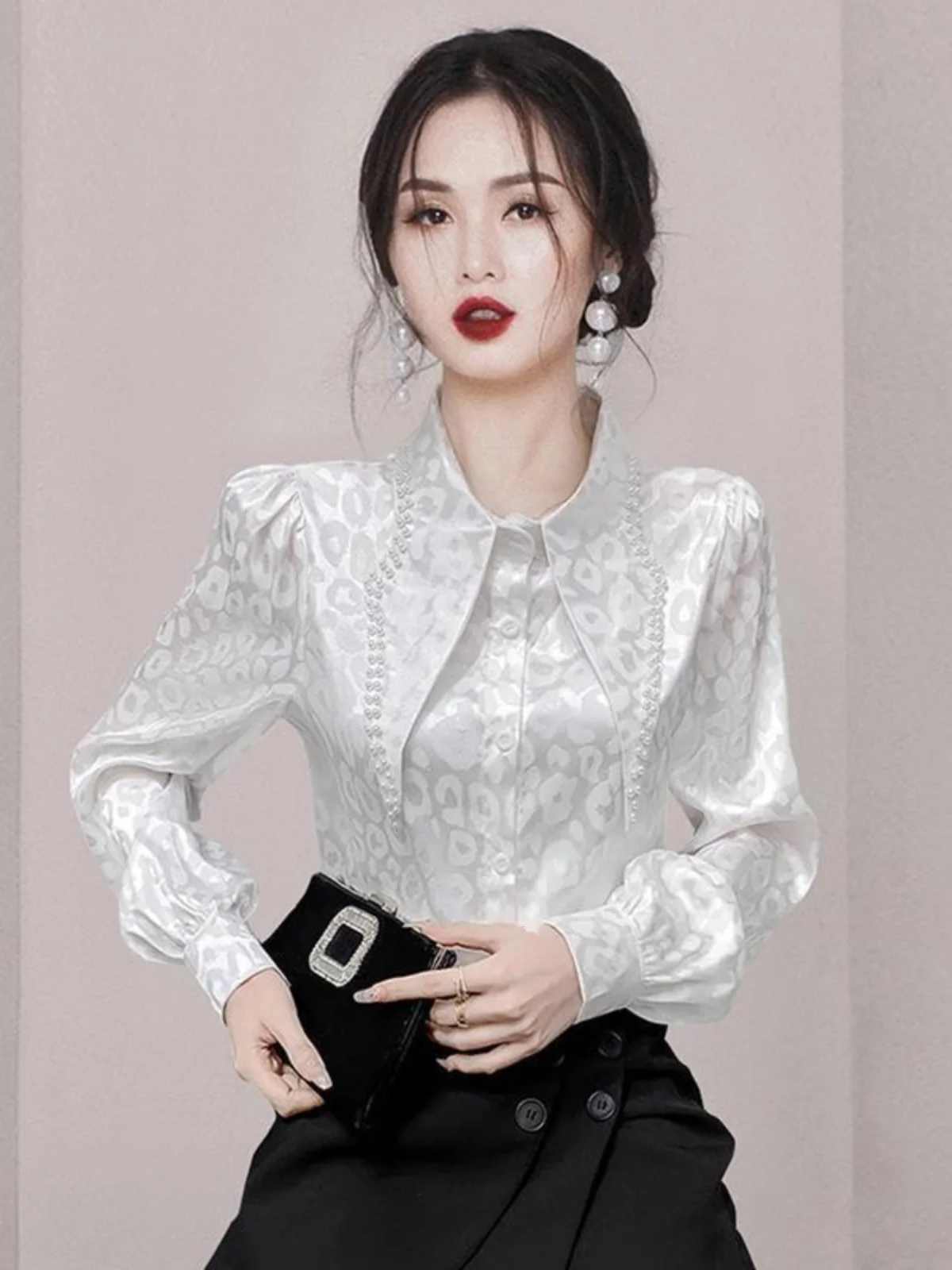 

Ele arp Collar Bubble Sve irt Women's Faion Casual Sle Polyester Long Sve Loose Fit irt Dr Zhuo Brand