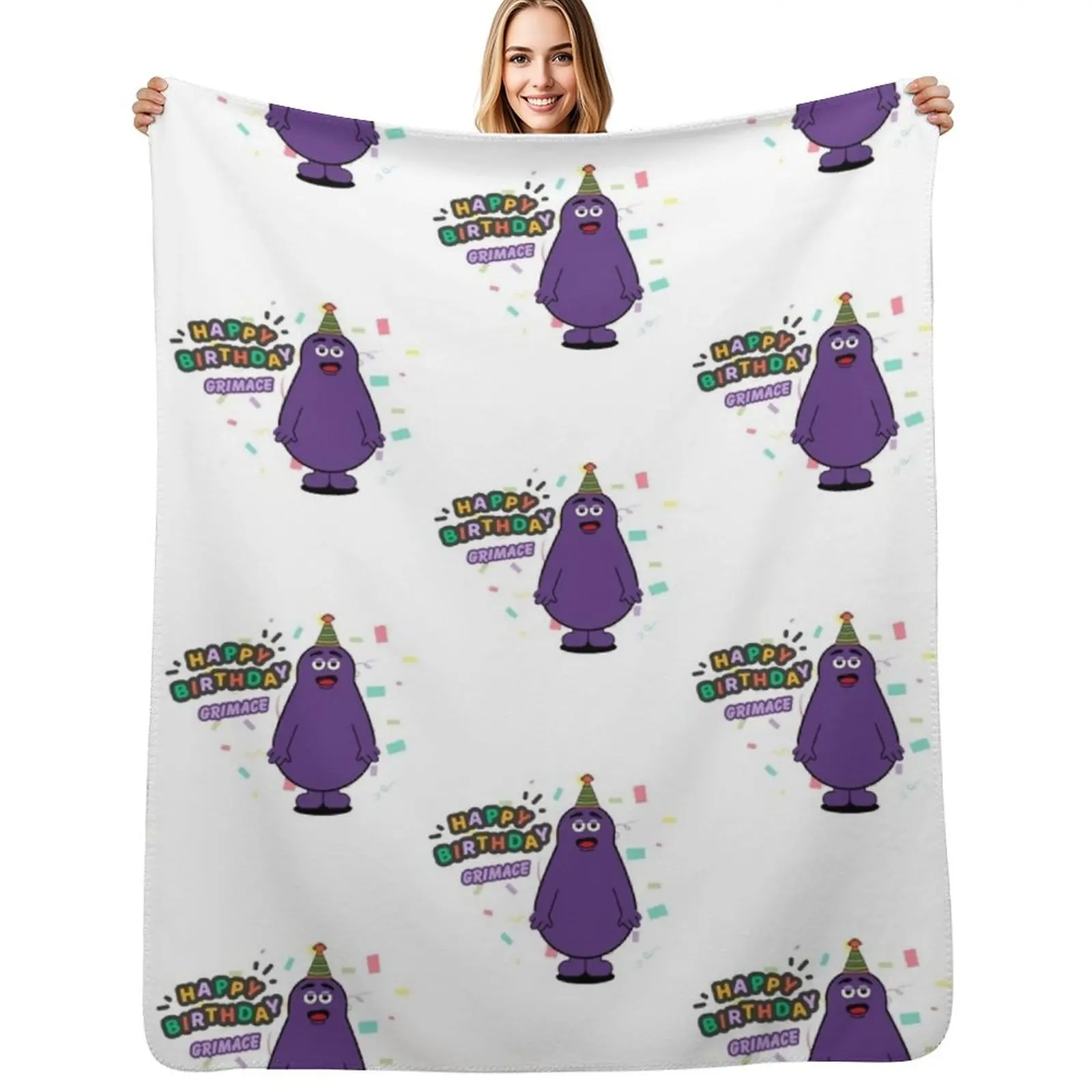 happy birthday grimace Throw Blanket Year Round Soft Comfortable Blanket for Home