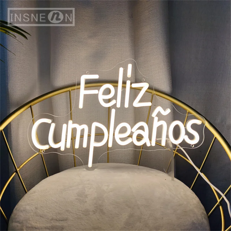 

Светодиодная неоновая вывеска Feliz Cumpleanos Happy Birthday, акриловый светильник, эстетичный декор для стен, украшение для дня рождения, спальни, бара
