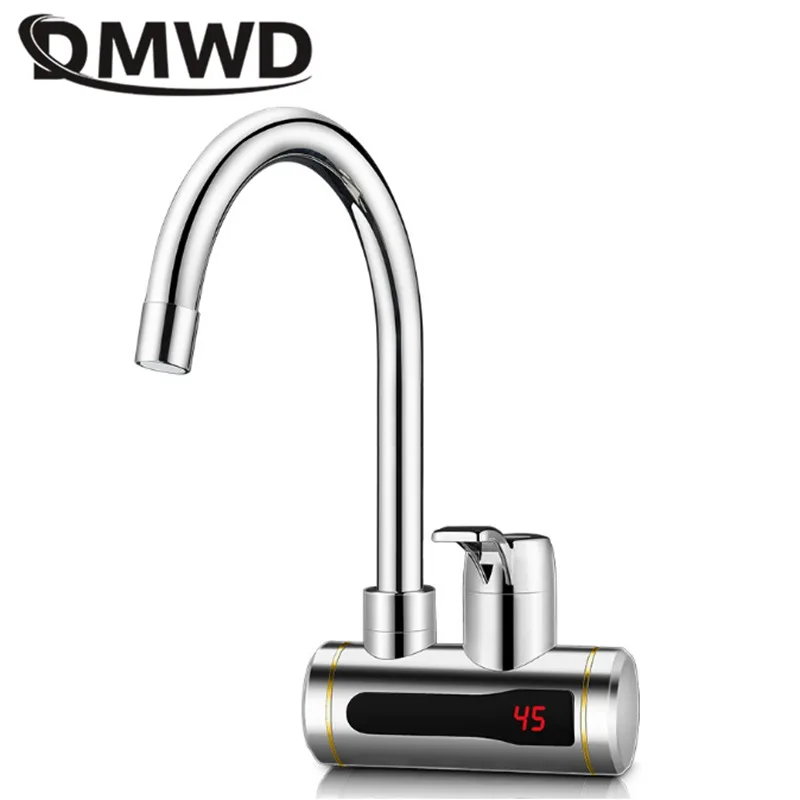 DMWD ก๊อกน้ําร้อนไฟฟ้าทันทีเครื่องทําน้ําอุ่นสแตนเลส Tankless Tap จอแสดงผลอุณหภูมิ LED สําหรับห้องครัวฝักบัว