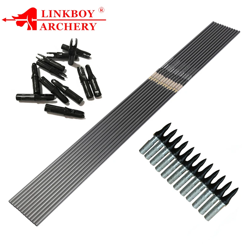 

12pcs Linkboy Archery Carbon Arrows Spine300-1000 ID6.2mm Arrow Accessories Longbow Compound Bow Hunting Acessories