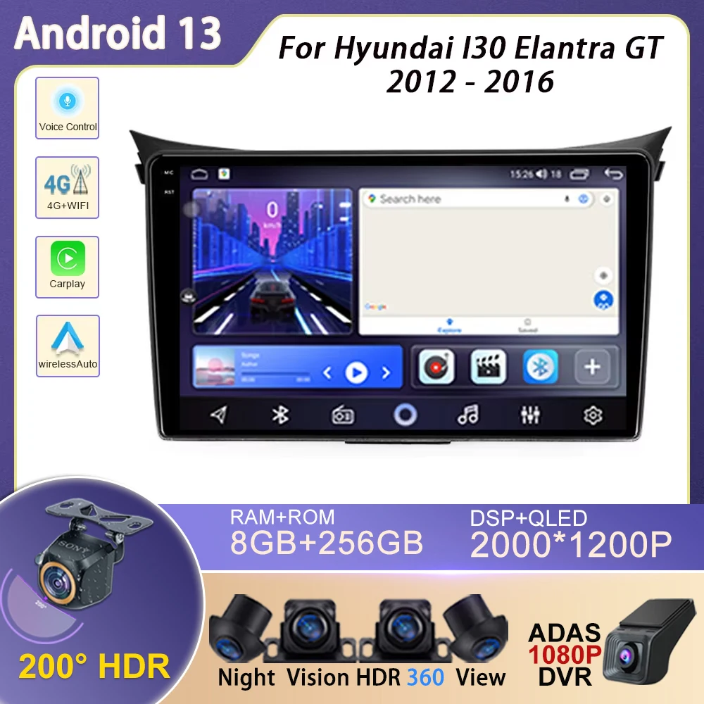 

4G For Hyundai I30 Elantra GT 2012 2013 2014 2015 2016 Car Radio Android Auto Multimedia Video Player Navigation GPS No 2din DVD